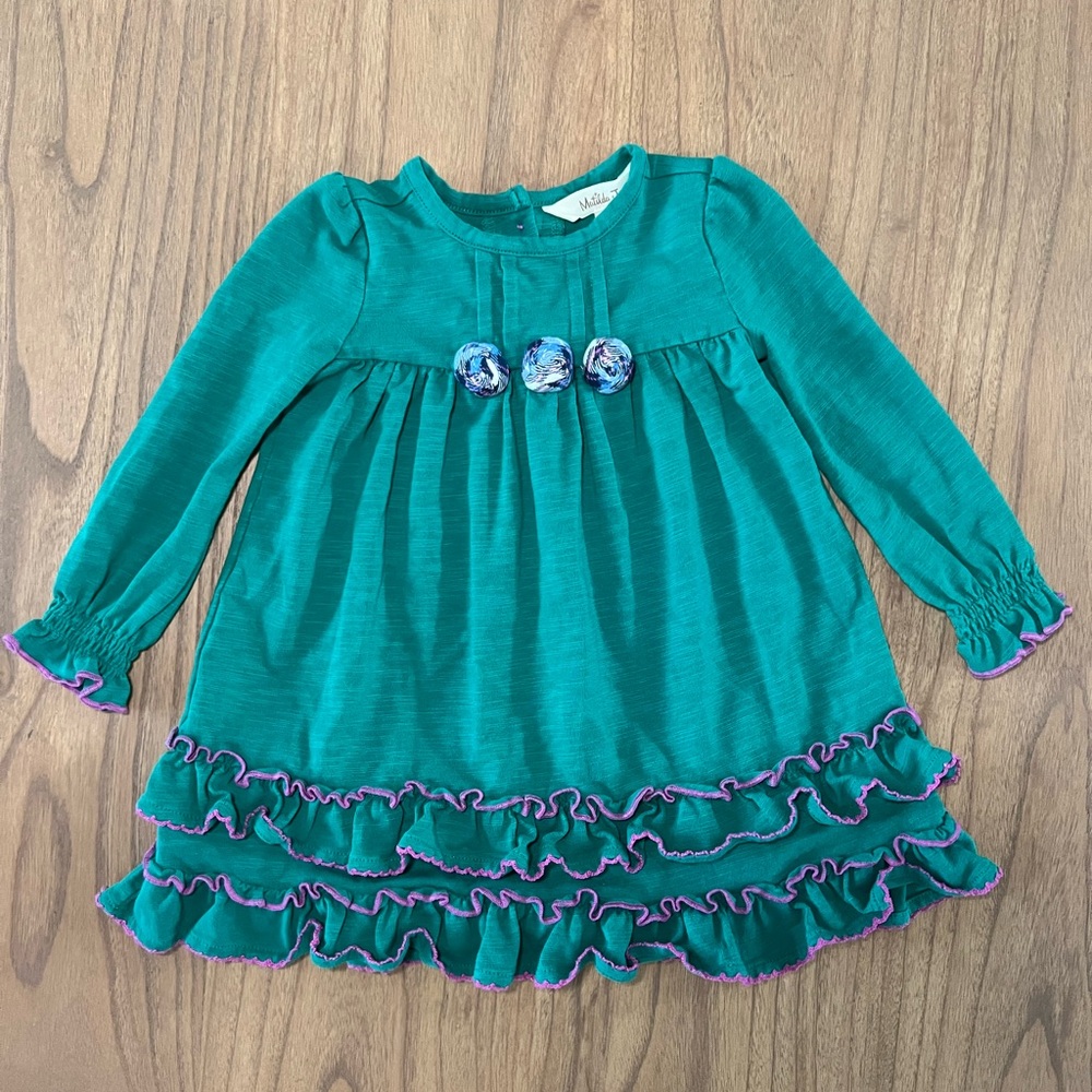 Matilda Jane Green Babydoll Dress with Ruffled Tiers and Bishop Sleeves - Picture 2 of 4